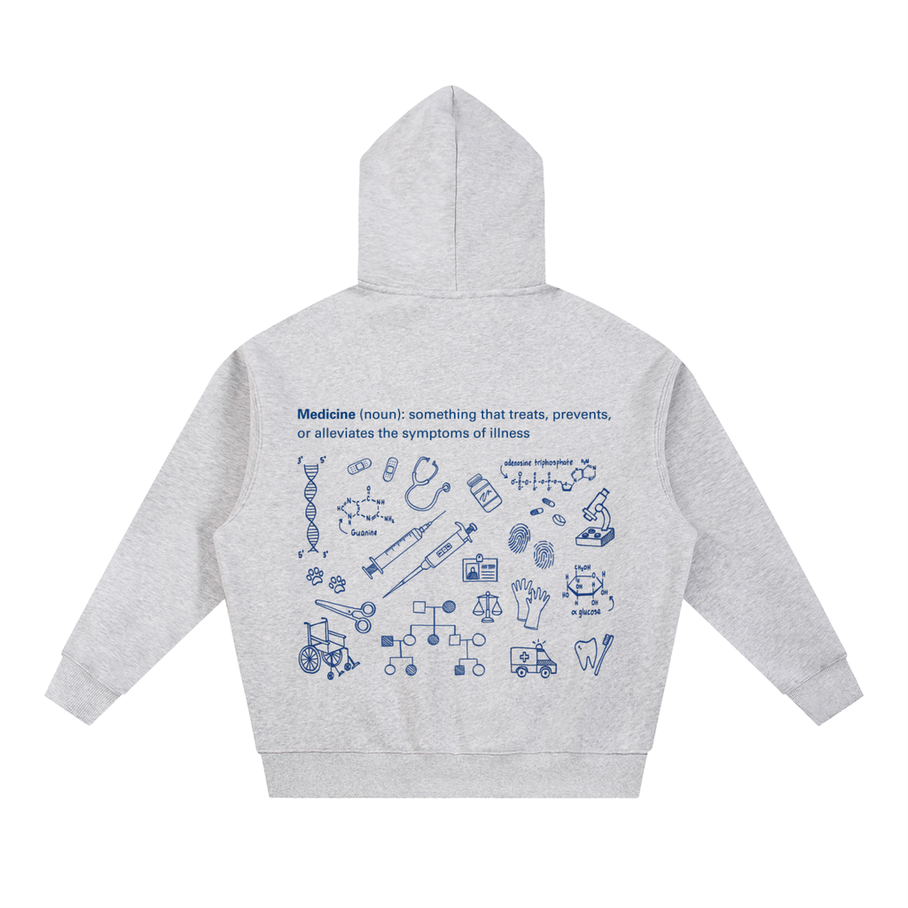 Gray Hoodie w/ Navy Design