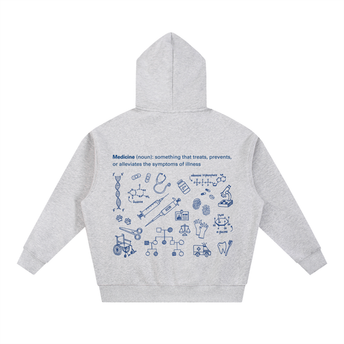 Gray Hoodie w/ Navy Design
