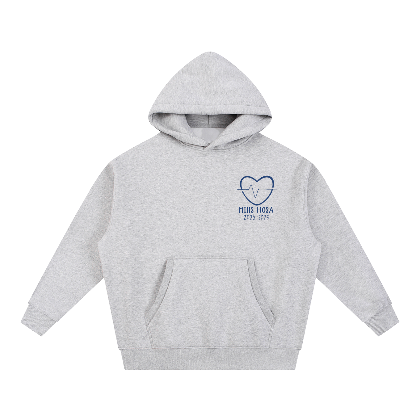 Gray Hoodie w/ Navy Design